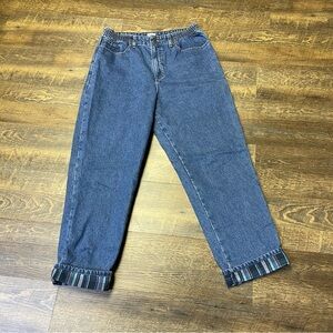 LL Bean Flannel Plaid Lined Jeans Women's 14 Original Relaxed Fit Denim